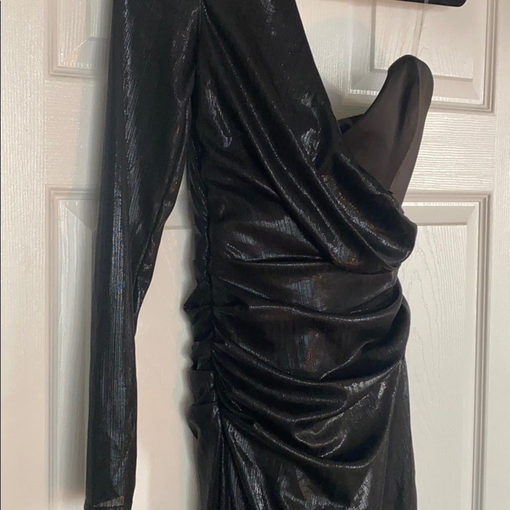 House of CB VONA' BLACK ASYMMETRIC DRAPED GOWN XS - Picture 3 of 8